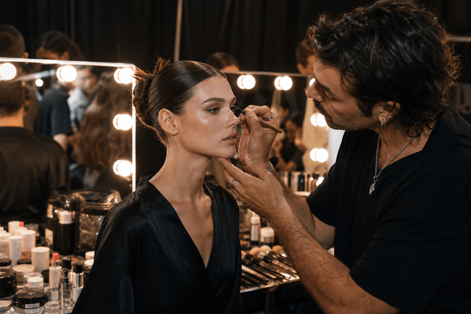 Backstage makeup preparation moment