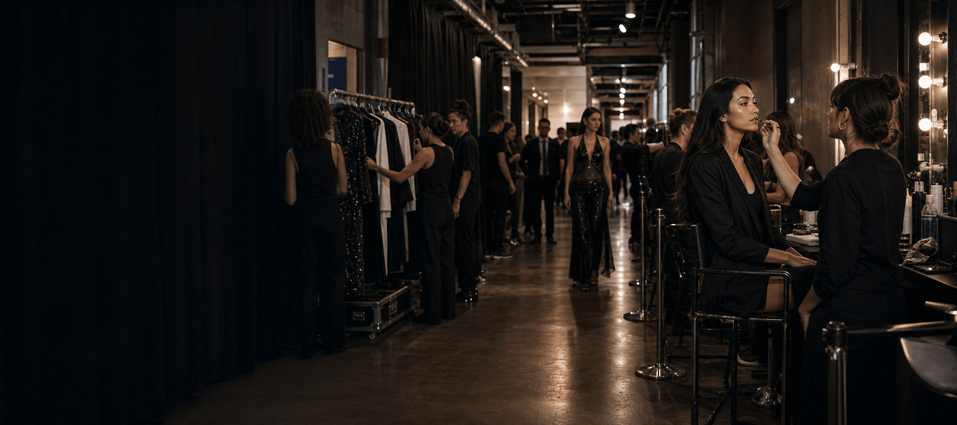 Backstage corridor before a fashion showcase