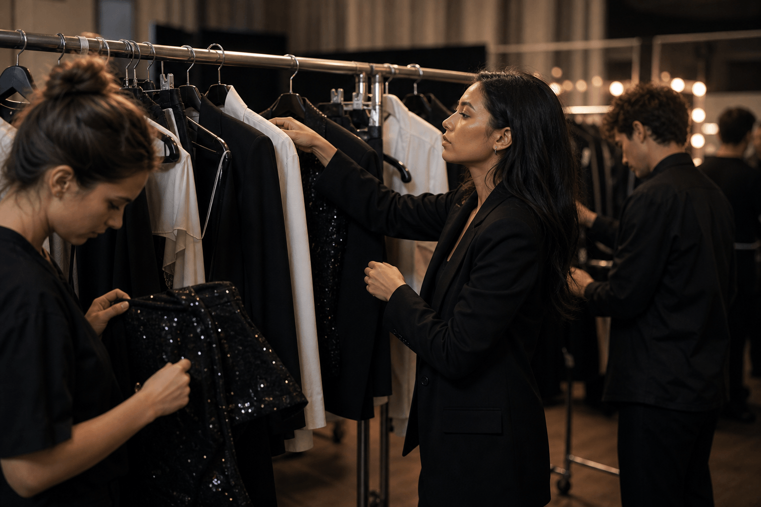 Backstage wardrobe and production preparation