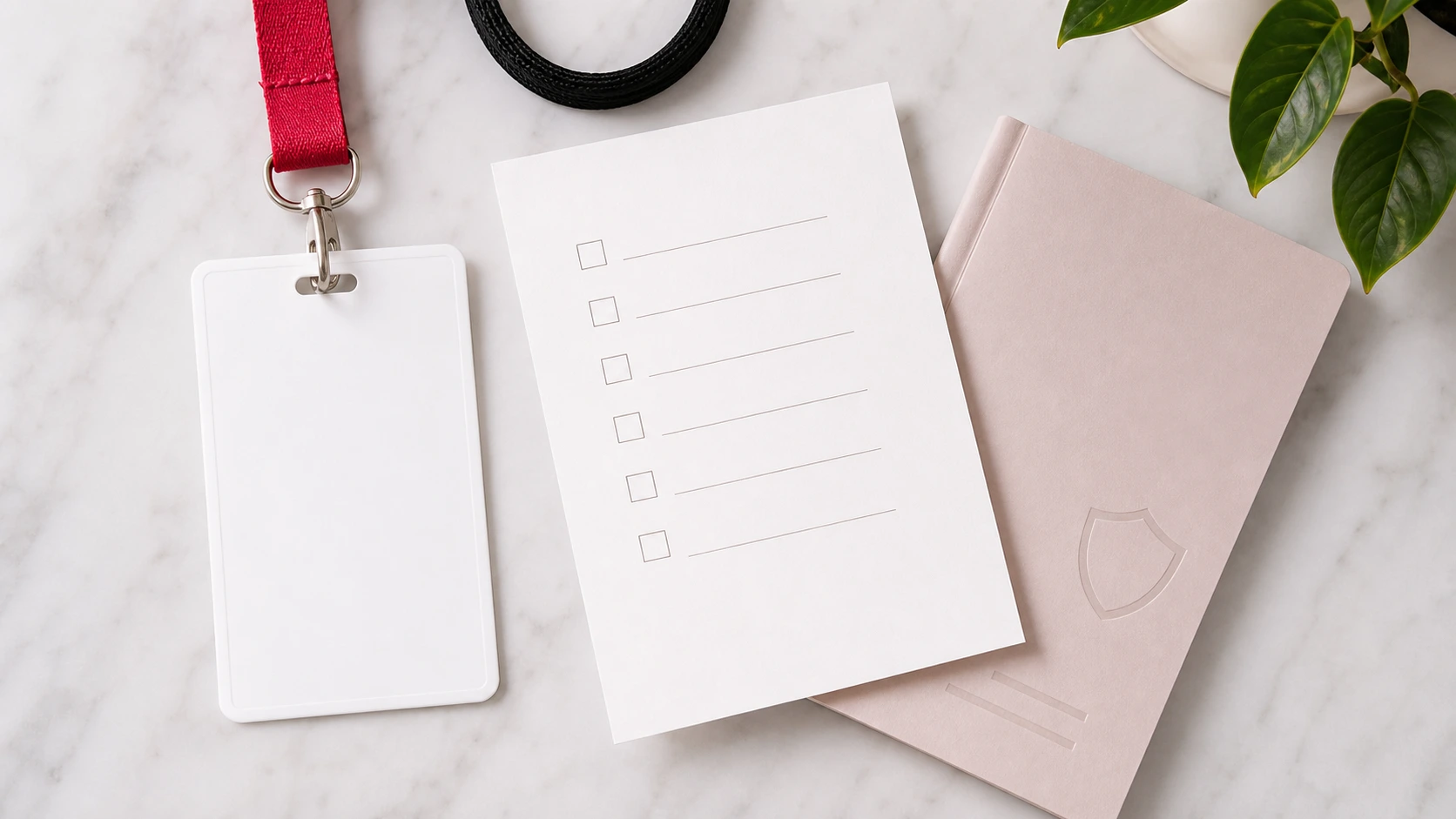 iFansX community guidelines desk with access badge, checklist paper, and compliance booklet
