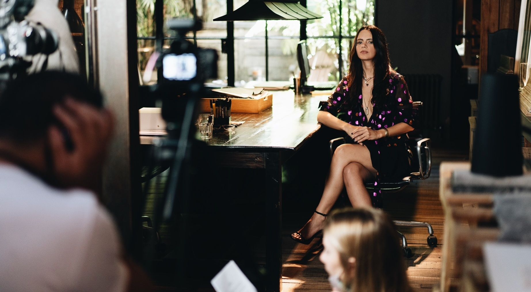 Fashion interview being filmed in a studio